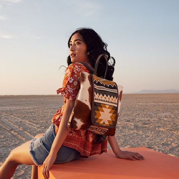 🔥💜 New Myra Bag leather cowhide Backpack Canvas rug boho western tribal School - Picture 2 of 14